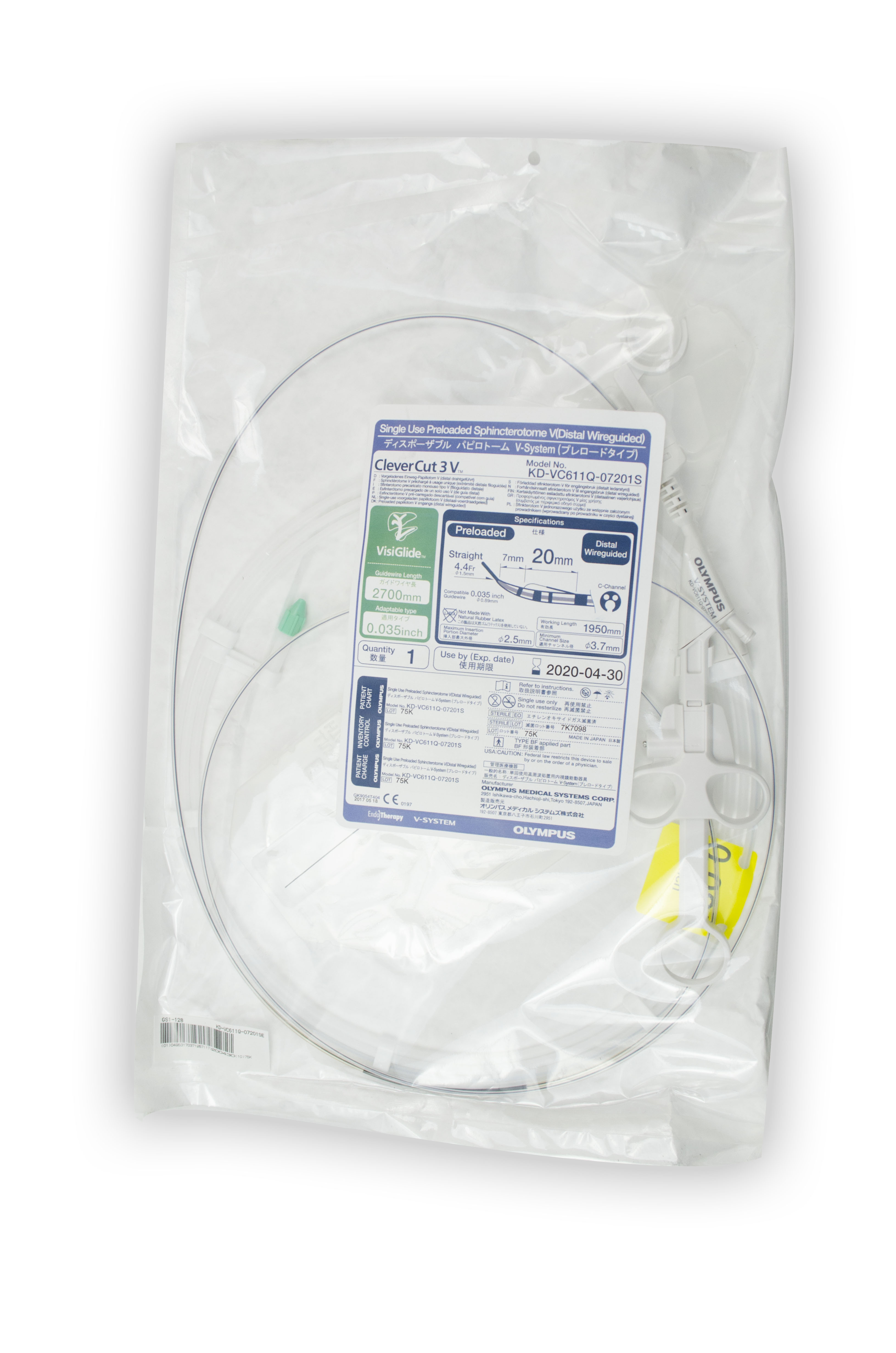 [In-Date] Olympus Disposable Sphincterotome (V Distal Wireguide) - KD-VC611Q-07201S (Original Packaging)