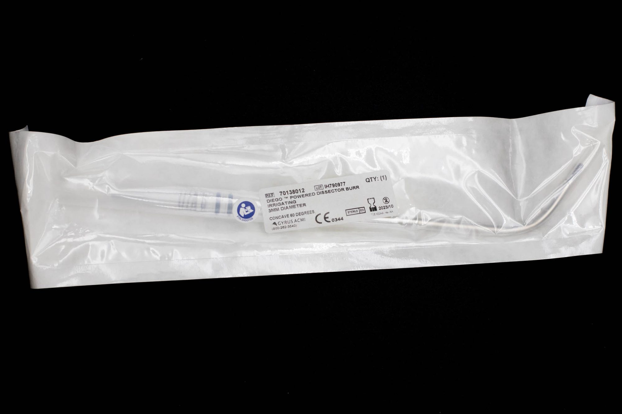 Disposable Diego Powered Dissector Burr, Irrigating, 3mm Dia, Concave 60deg - 70138012 [1/Bag]