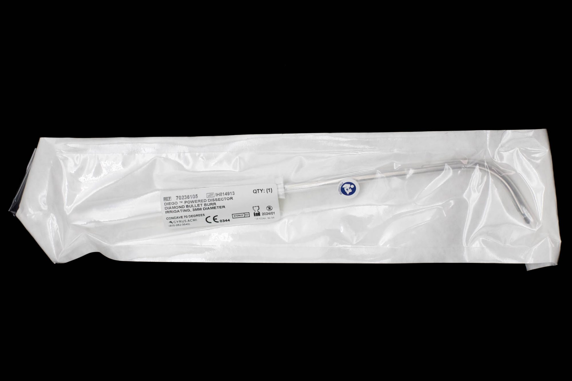 Disposable Diego Powered Dissector, Diamond Bullet Burr, Irrigating, 3mm Dia, Concave 70 Deg. - 70236105 [1/Bag]