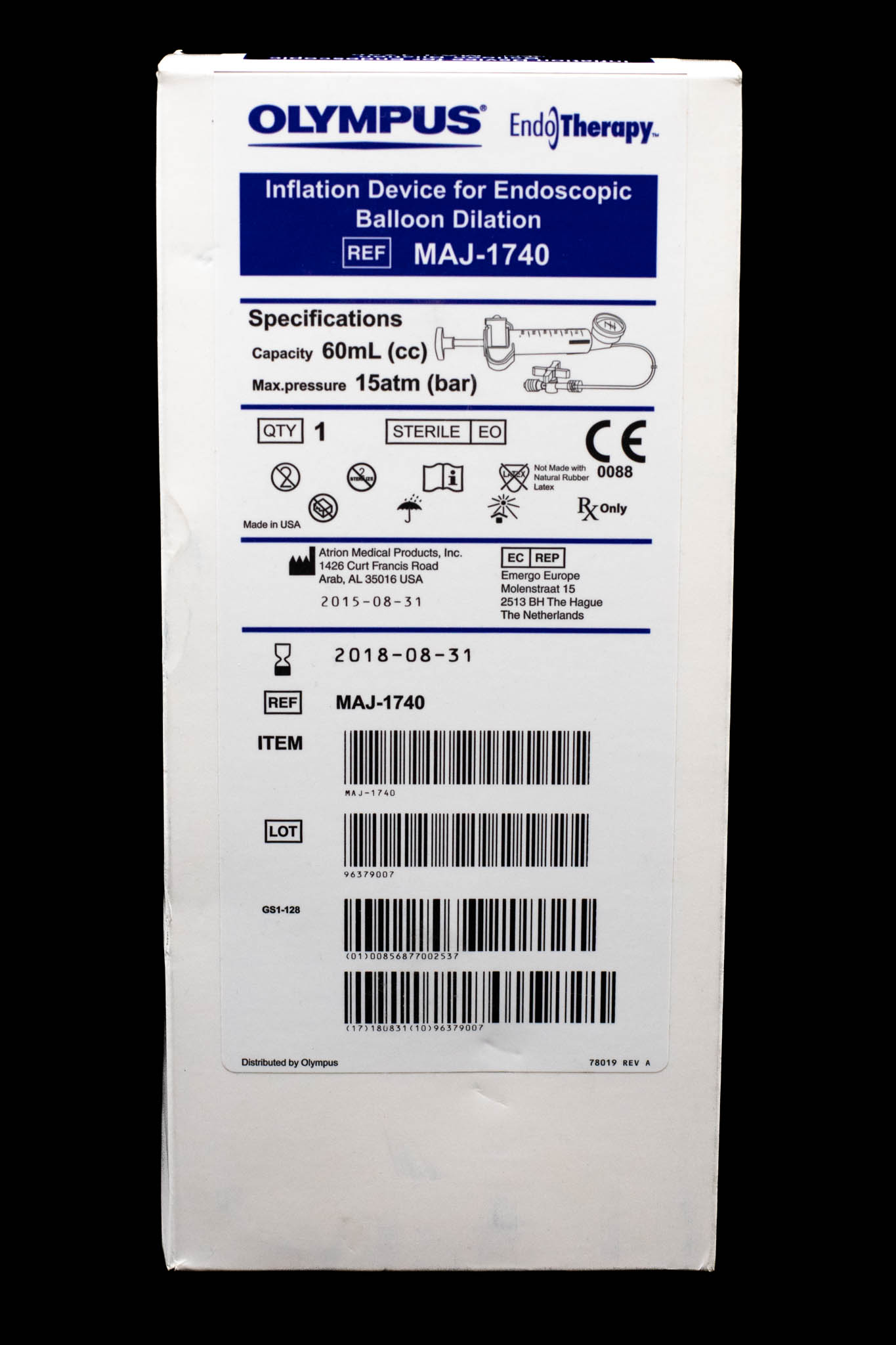 Inflation Device For Endoscopic Balloon Dilation MAJ1740 [1/Box