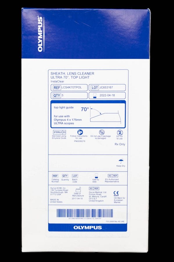 [Out-of-Date] Disposable Sheath Lens Cleaner, Ultra 70 Deg., Top Light, InstaClear, Top Light Guide, For use with Olympus 4 x 175 mm ULTRA Scopes - LCS4K70TOL [5/Box]