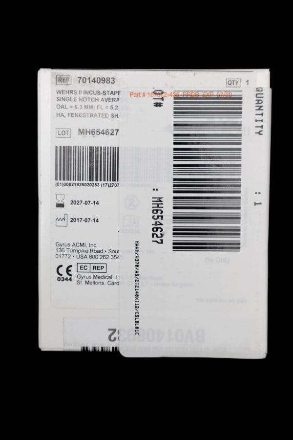 [In-Date] Disposable Wehrs II Incus-Stapes Prothesis, Single Notch Average, OAL = 6.3 mm; FL = 5.2 mm, HA, Fenestrated Shaft - 70140983 [1/Box]