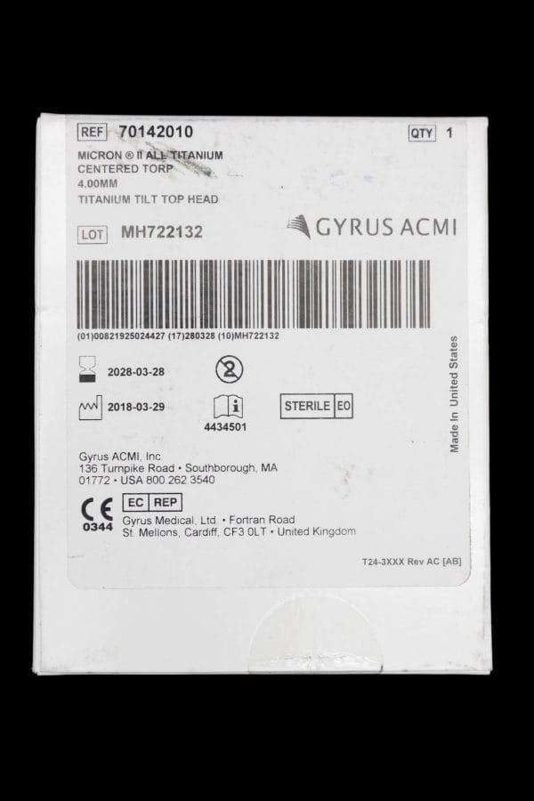 [In-Date] Disposable Micron II All Titanium Torp, Centered, 4.00 mm, Titanium Tilt Top Head - 70142010 [1/Box] - Image 2